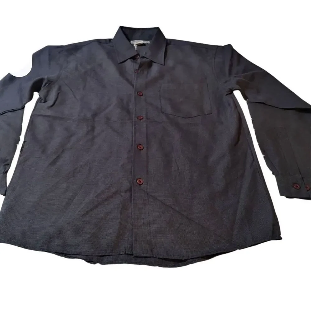 Men's long sleeve button-down casual dark gray texture shirt M